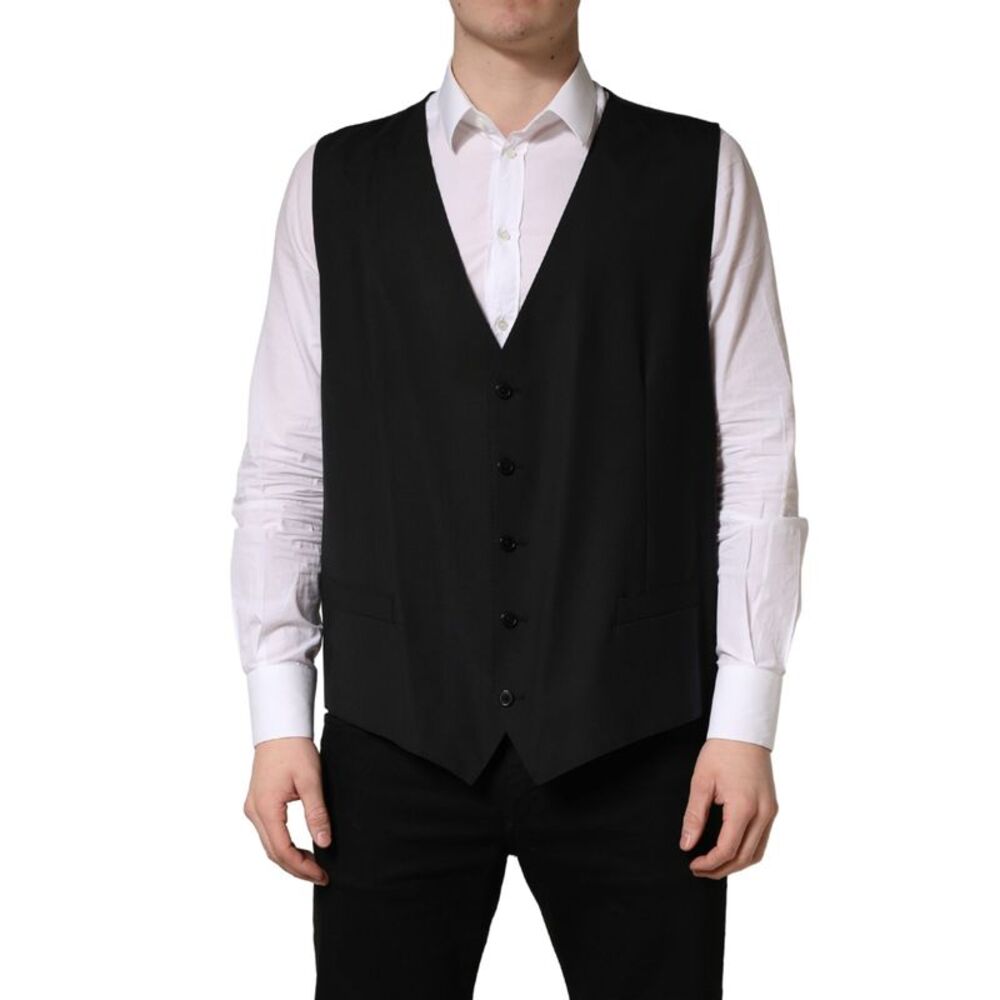 Dolce & Gabbana Black Wool Single Breasted Waistcoat Men's Vest